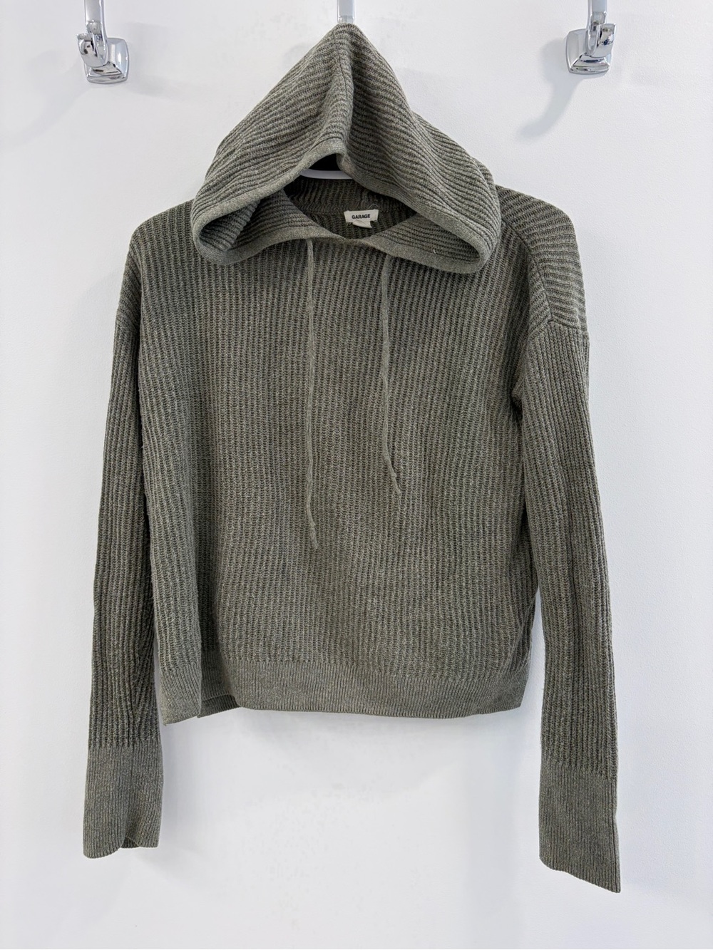 Garage Knit Cozy Ribbed Hooded Sweater - Olive Green - XS